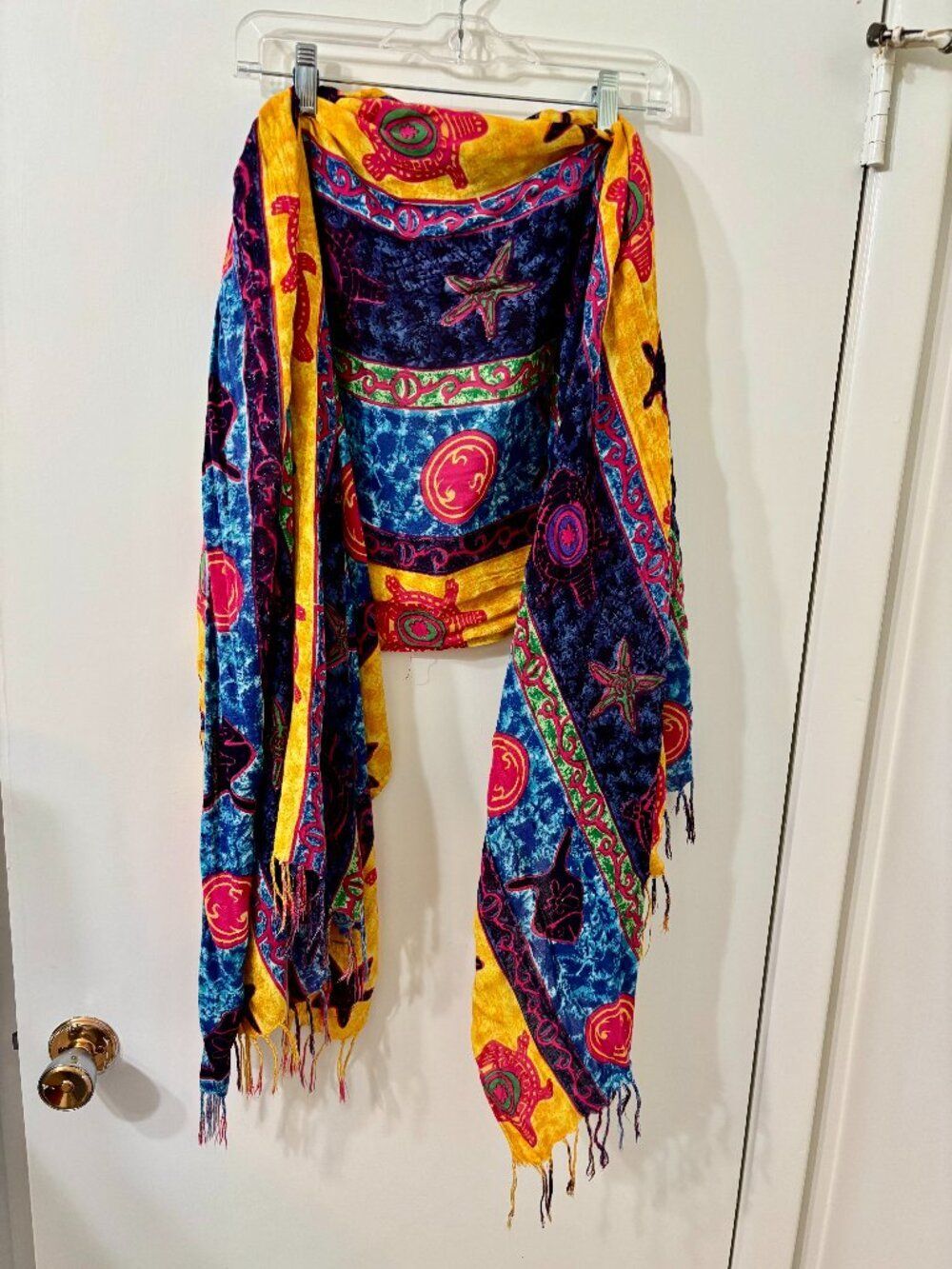 Sea Creatures Fringed Beach Sarong Bright Colored Pareo Lungi Dhoti Sulu 54"x68”